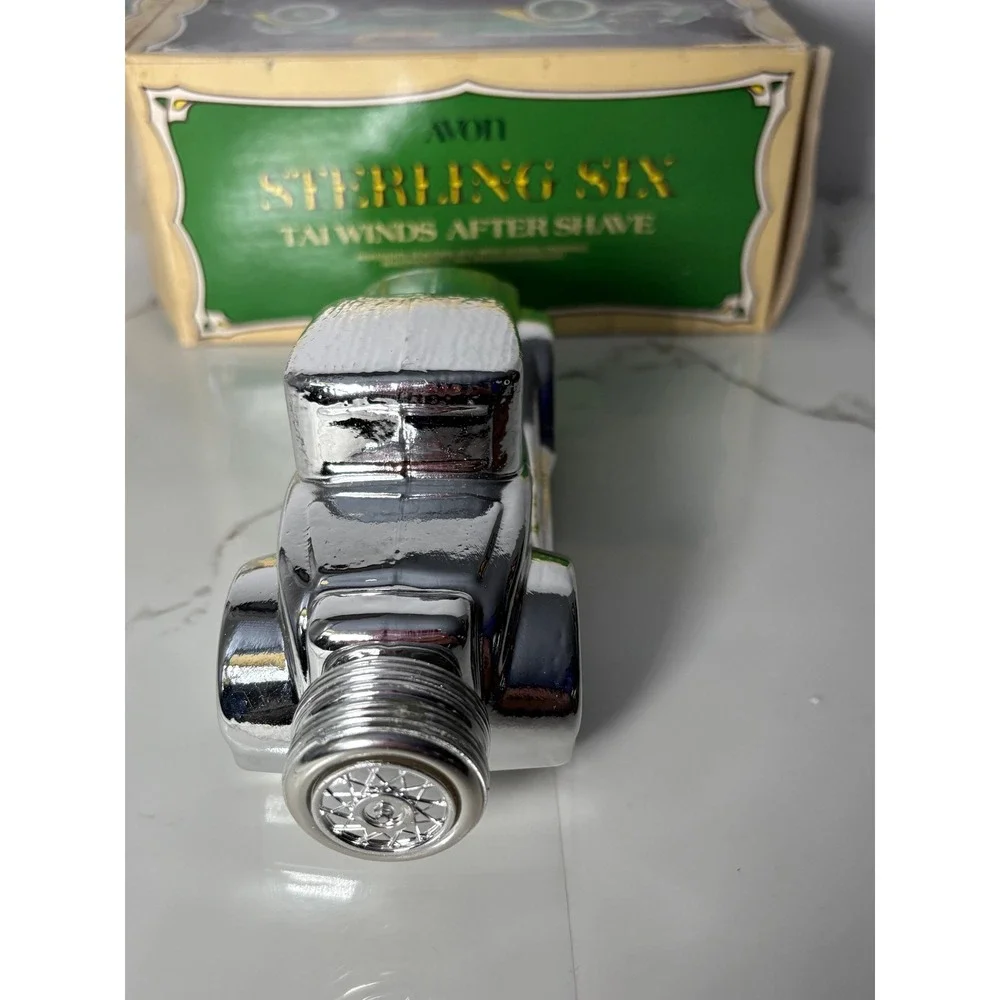 Vintage 1978 Avon Sterling Six Tai Winds After Shave Silver Car Decanter 7oz Box